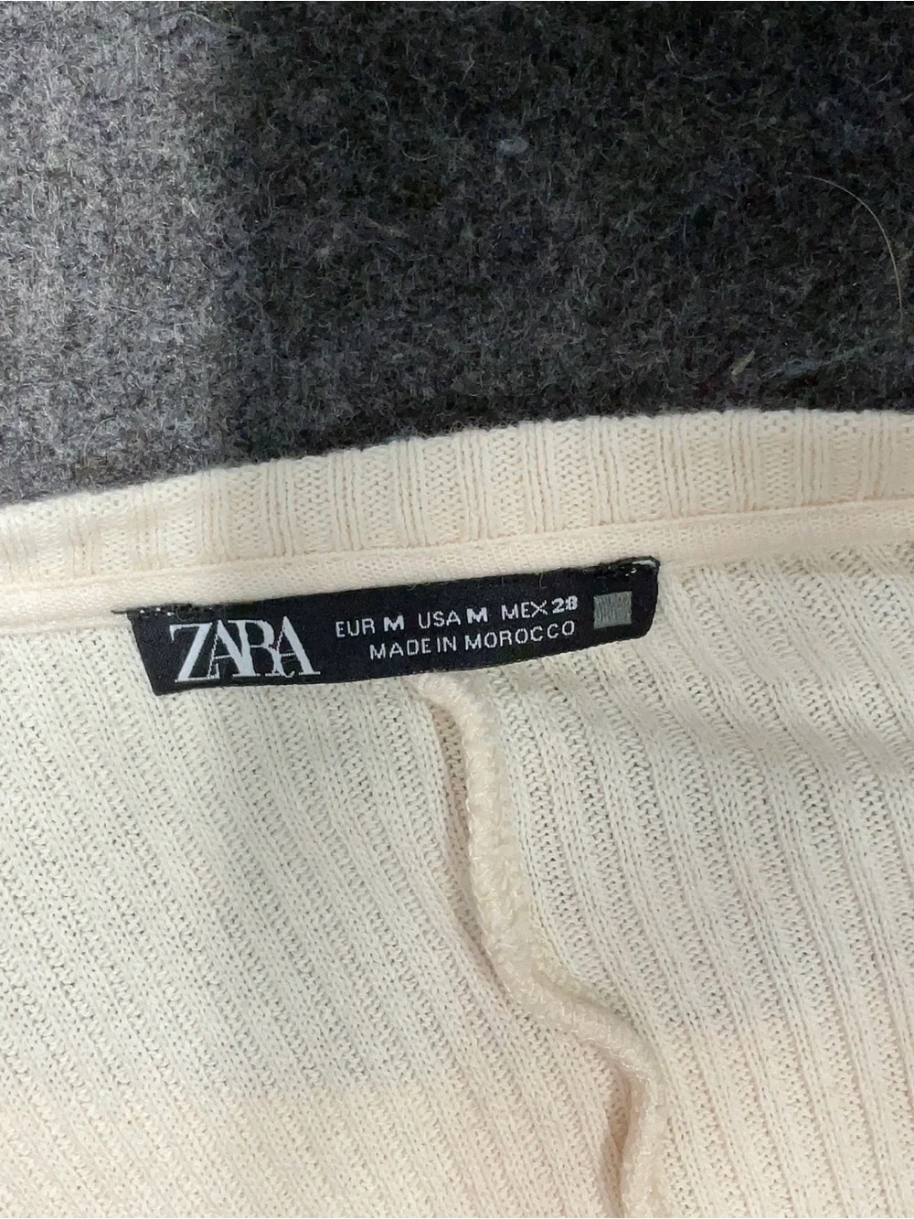Zara Cream Ribbed Crochet-Hem Crop Top
